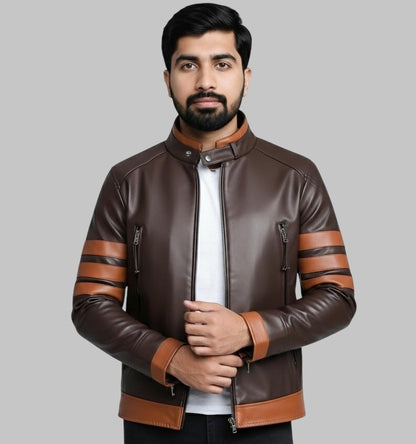 Men Vintage Brown Cafe Racer Leather Jacket Two Tone