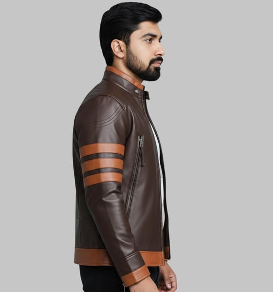 Men Vintage Brown Cafe Racer Leather Jacket Two Tone
