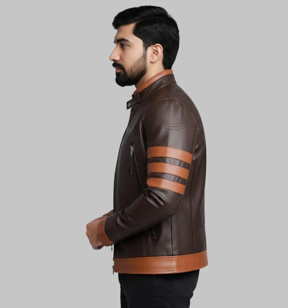 Men Vintage Brown Cafe Racer Leather Jacket Two Tone