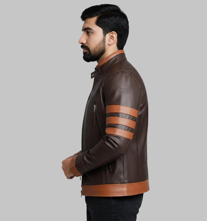 Men Vintage Brown Cafe Racer Leather Jacket Two Tone