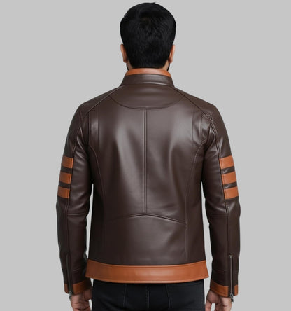Men Vintage Brown Cafe Racer Leather Jacket Two Tone