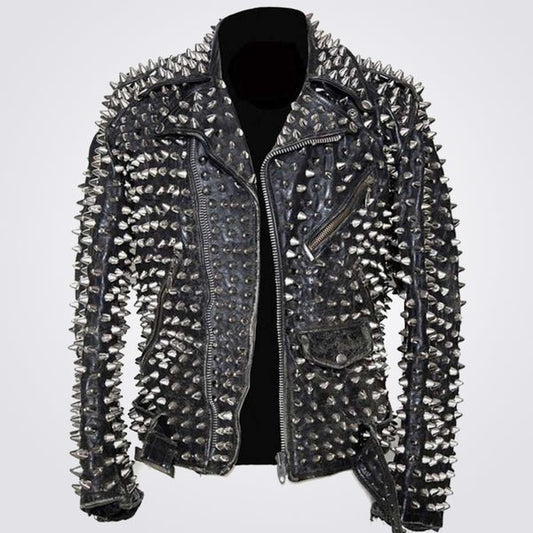Men’s Black Punk Metal Motorcycle Leather Jacket – Avanzar Leather
