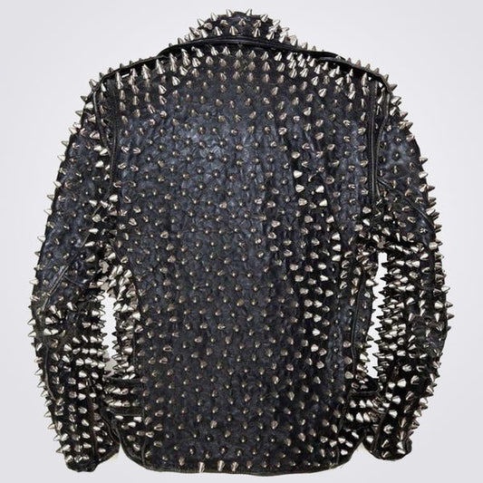 Men’s Black Punk Metal Motorcycle Leather Jacket – Avanzar Leather