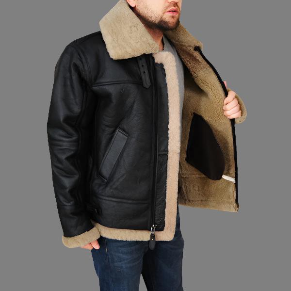 Men’s Black B3 Bomber Sheepskin Jacket