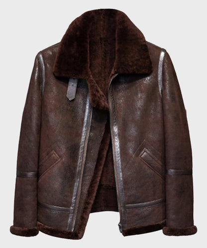 Men’s Brown Distressed B3 Shearling Leather Jacket