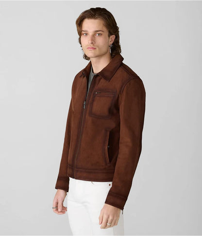 Men's Dark Brown Suede Leather Jacket Timeless Style & Durability