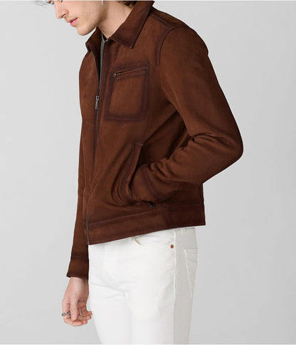 Men's Dark Brown Suede Leather Jacket by Avanzar