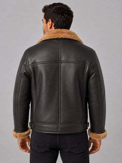 Men's B3 Shearling Bomber Leather Jacket - Classic Aviator Style back view by avanzar leather