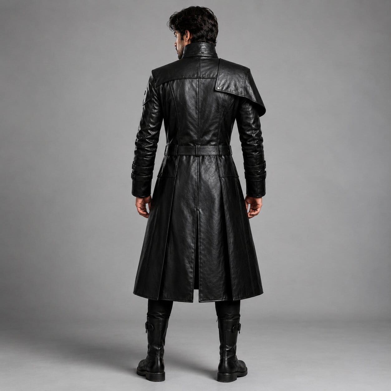 Men's Black Genuine Leather Trench Coat with Victorian Gothic Belted Steampunk Style by avanzar leather