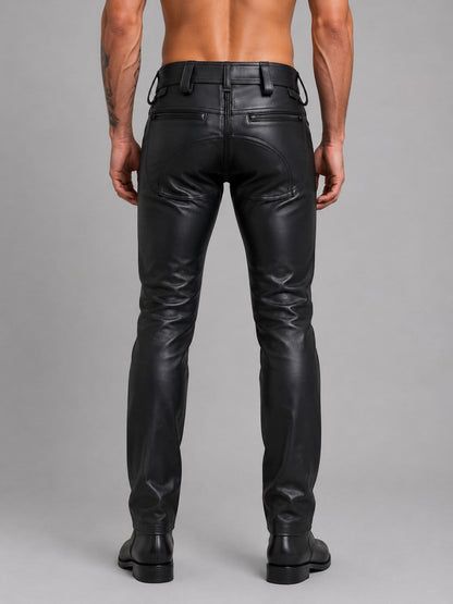 Men's Black Real Leather Pants - Premium Modern Design back view by avanzar leather