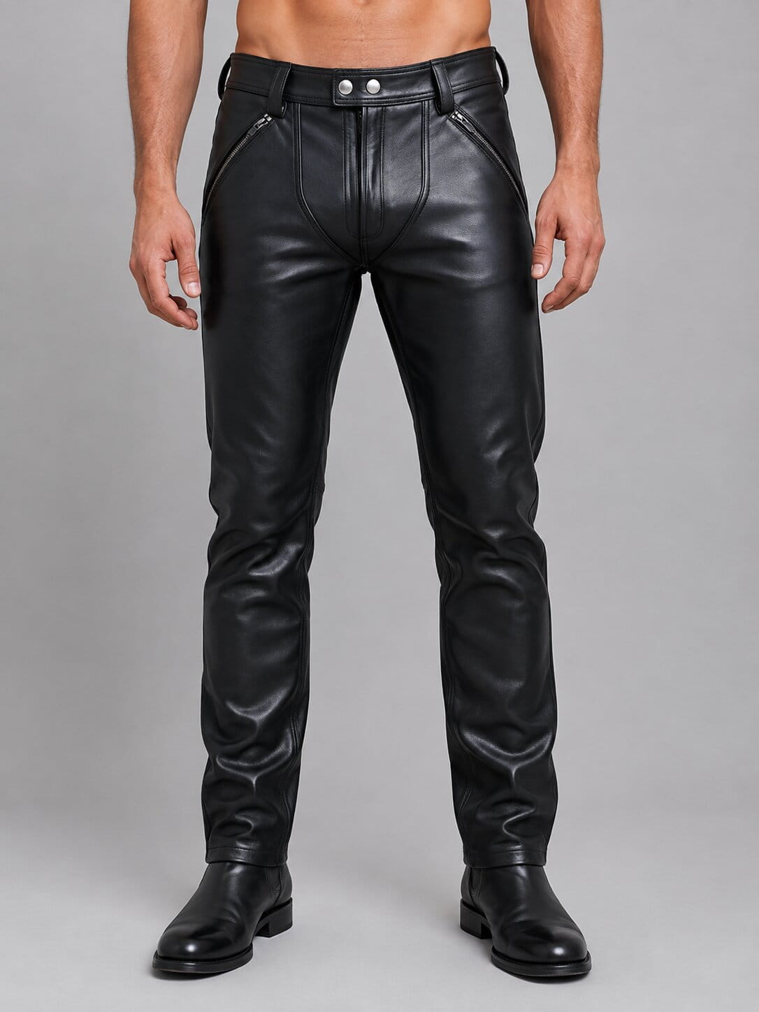 Men's Black Real Leather Pants - Premium Modern Design front view by avanzar leather
