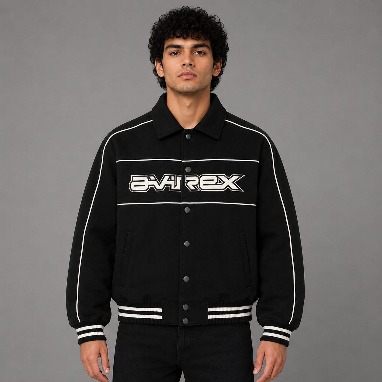 Men’s Black Woolrider Avirex Leather Letterman Jacket