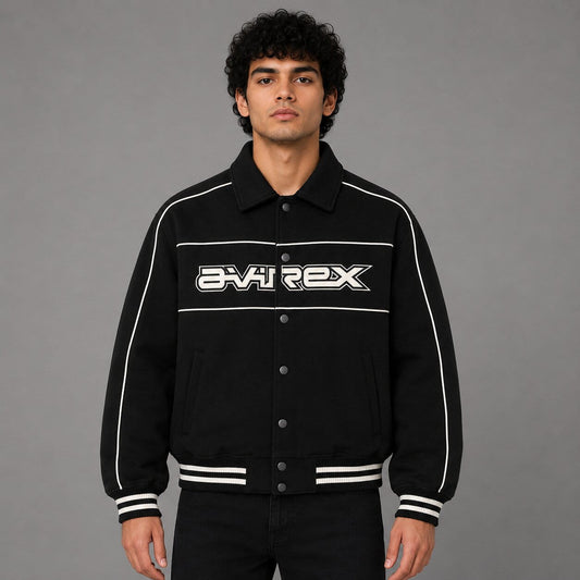 Men’s Black Woolrider Avirex Leather Letterman Jacket