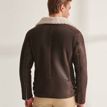 Men's Brown B3 Pilot Sheepskin Shearling Biker Aviator Jacket