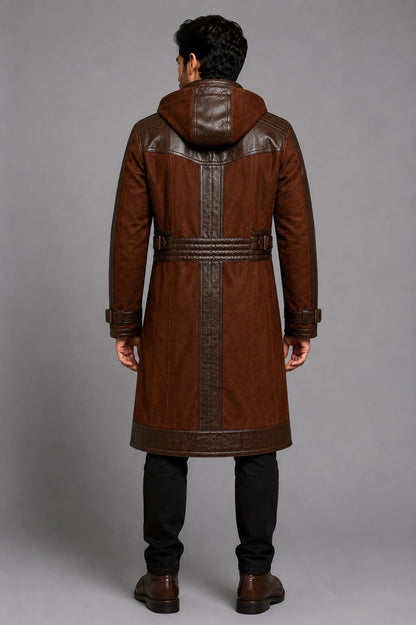 Men's Brown Distressed Leather Trench Coat with Buckle Collar Biker Style by avanzar leather