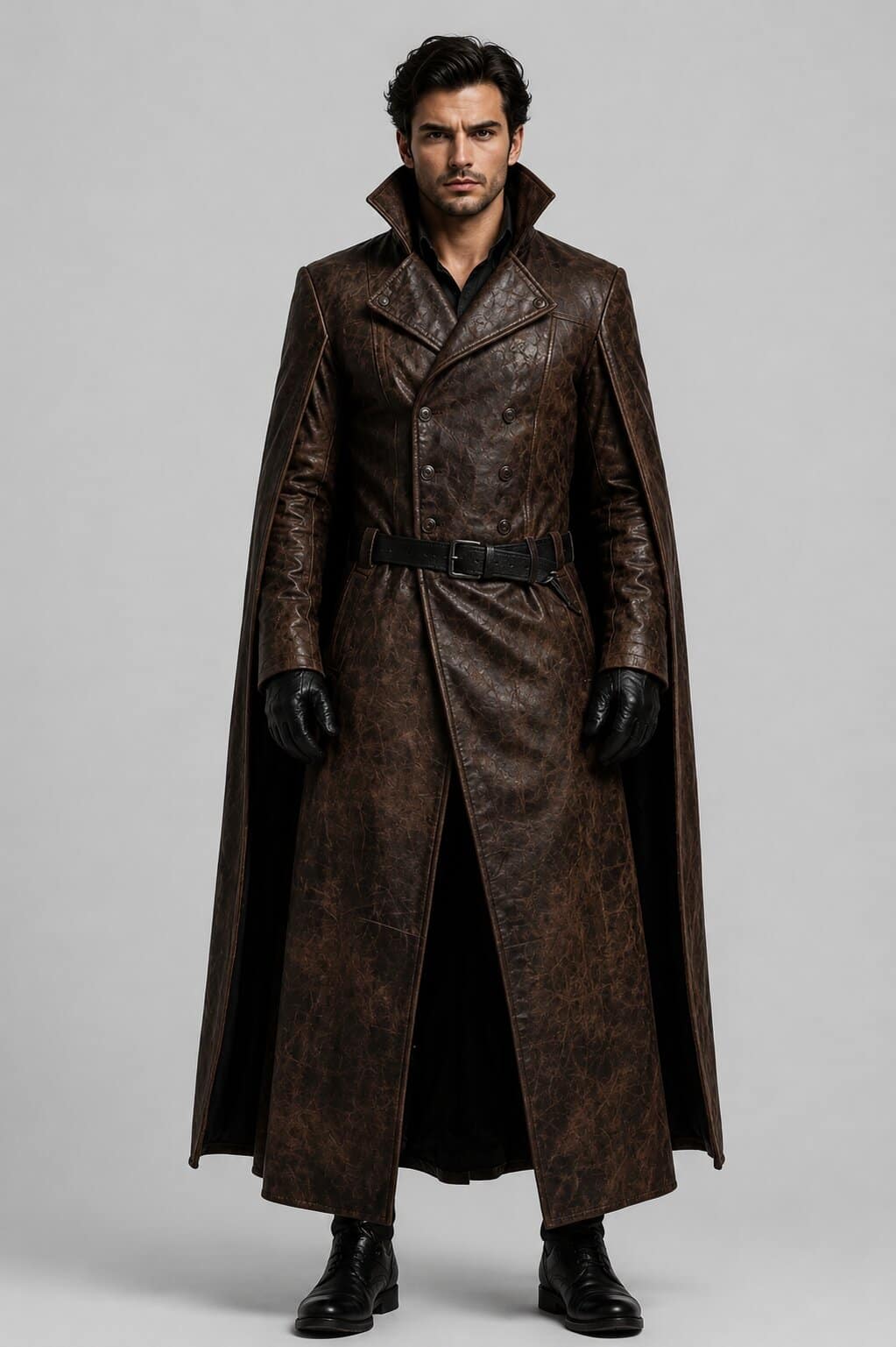 Men's Brown Distressed Leather Viking Coat with Medieval Warrior Cape Style by avanzar leather