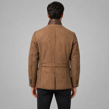 Men's Brown Suede Leather Blazer - Premium Leather Design back view by avanzar leather