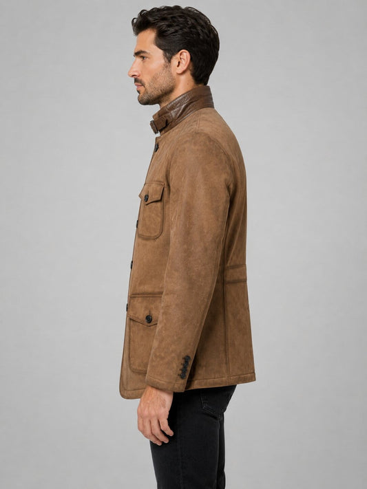 Men's Brown Suede Leather Blazer - Premium Leather Design sid view by avanzar leather