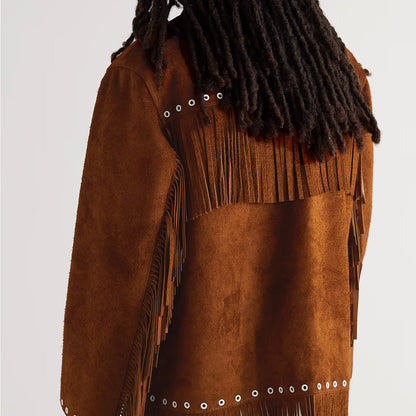 Men's Brown Suede Leather Cowboy Jacket with Fringes