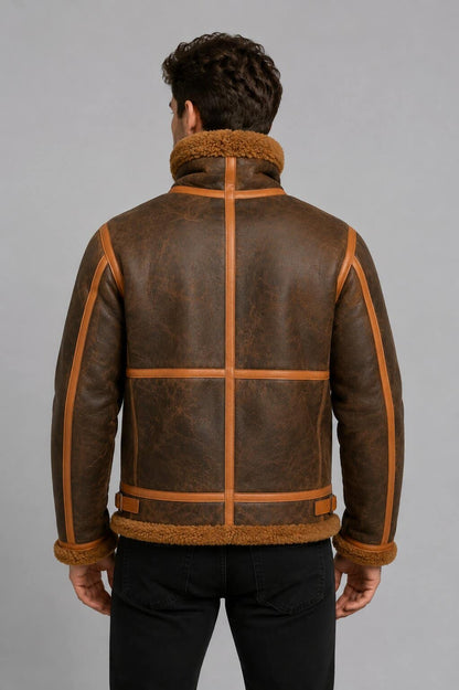 Men's Classic B3 Leather Bomber Jacket - Warm Fur Lined Design back view by avanzar leather