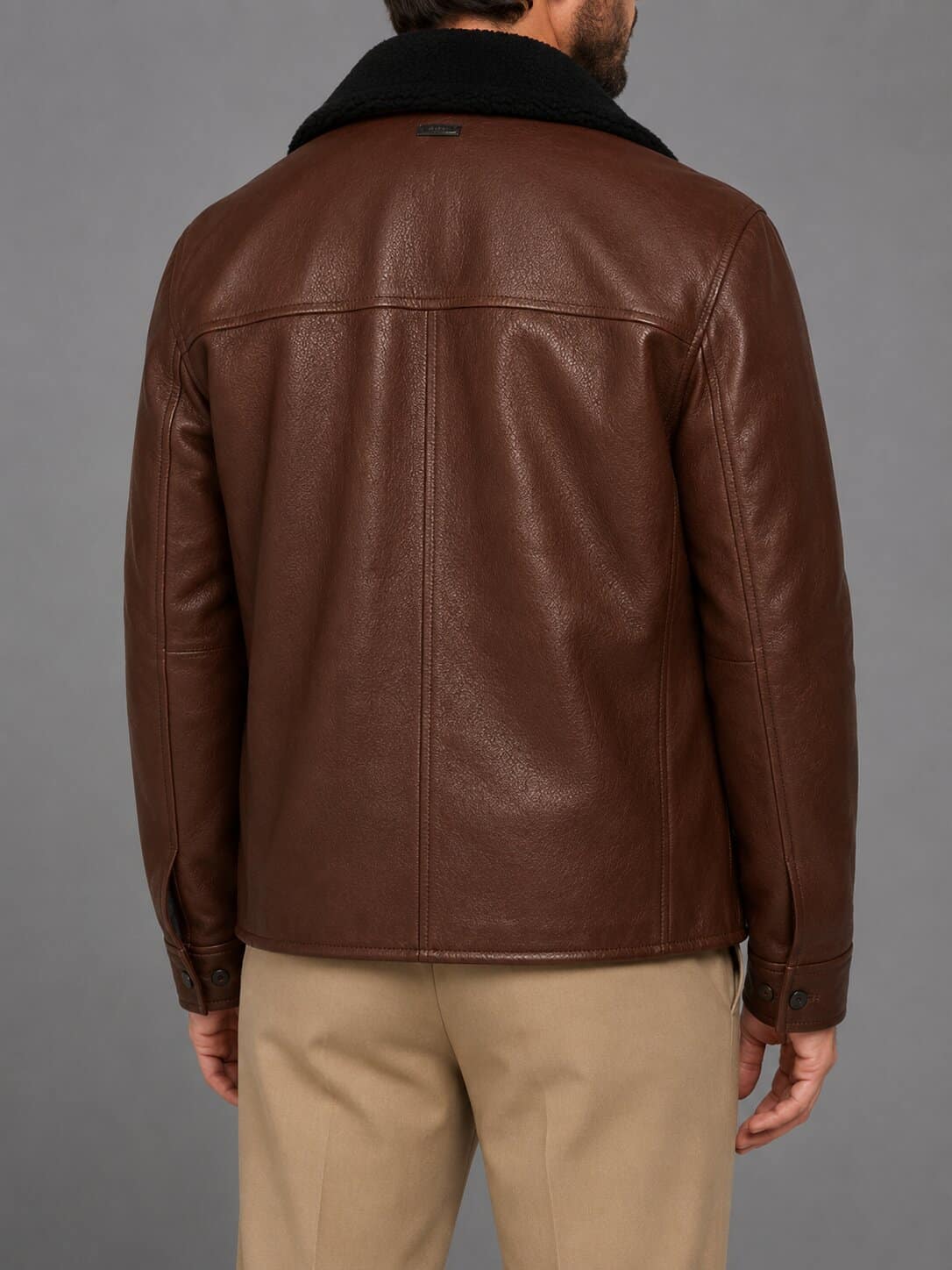 Men's Dark Brown Shearling Leather Jacket - Rugged Winter Style back view by avanzar leather