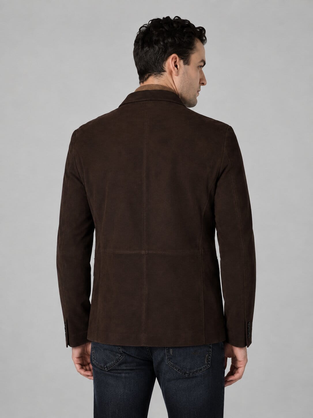 Men's Dark Brown Suede Leather Blazer - Classic Style back view by avanzar leather