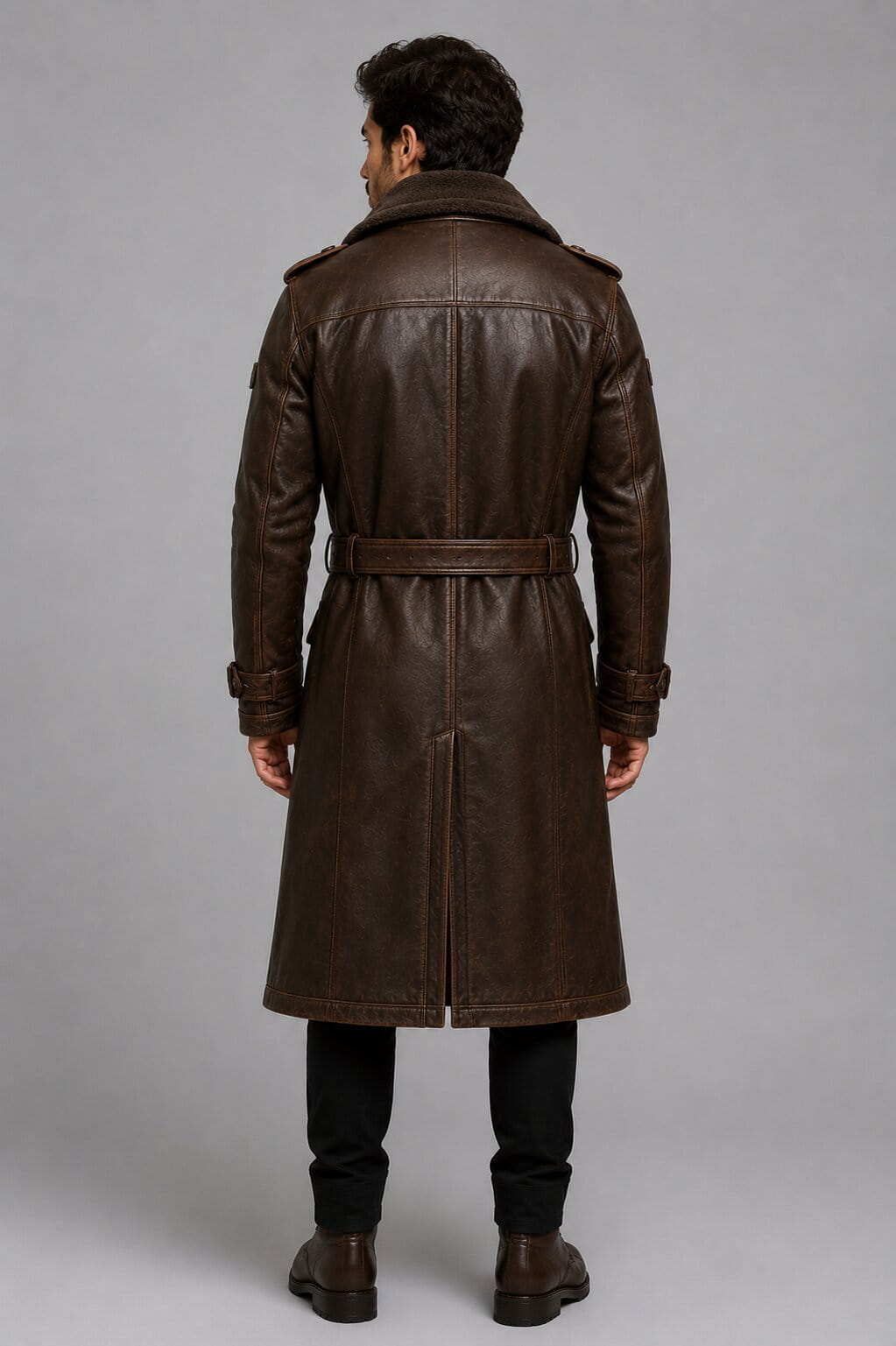 Men's Genuine Leather Trench Coat with Oversized Shearling Lining by avanzar leather