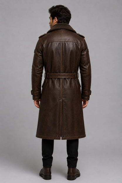 Men's Genuine Leather Trench Coat with Oversized Shearling Lining by avanzar leather
