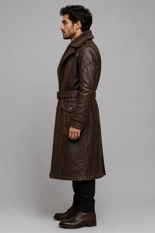 Men's Genuine Leather Trench Coat with Oversized Shearling Lining by avanzar leather