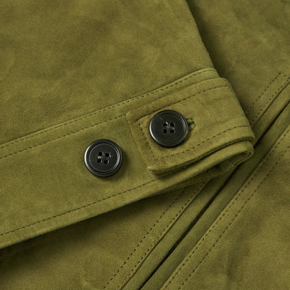 Men's Green Suede Leather Trucker Jacket