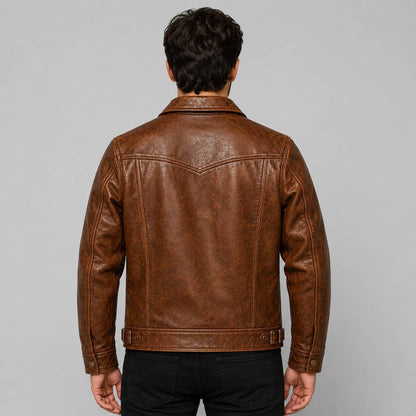 Men's Honey Brown Distressed Leather Racer Jacket with Quilted Shoulder Biker Style by avanzae leaher