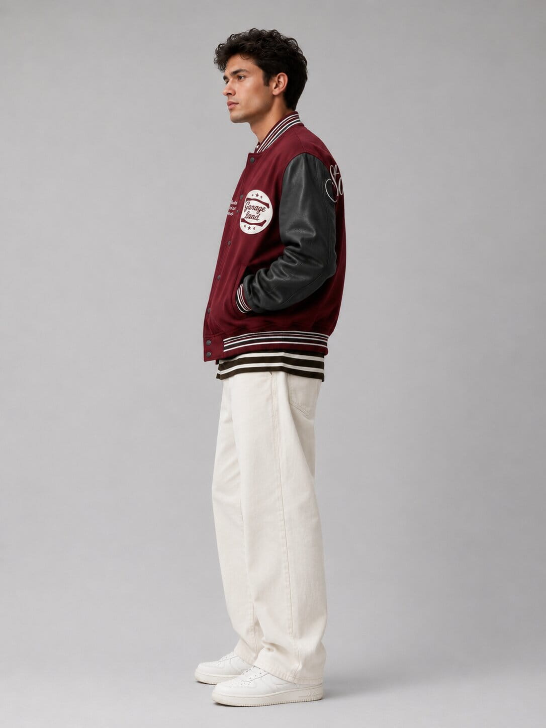 Men's Red Varsity Bomber Leather Jacket - Classic Design sid view by avanzar leather