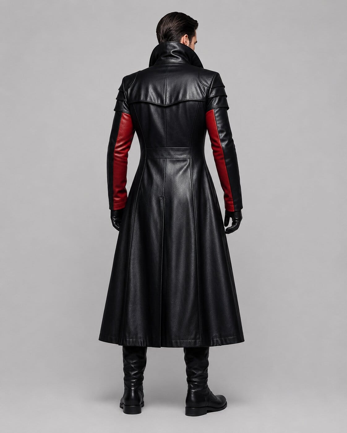 Men's Red and Black Genuine Leather Long Coat with Gothic Cosplay Design by avanzar leather