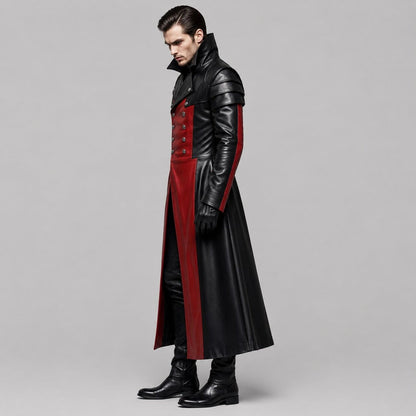 Men's Red and Black Genuine Leather Long Coat with Gothic Cosplay Design by avanzar leather