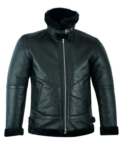 Men’s Shearling Leather Black B3 RAF Aviator Bomber Jacket