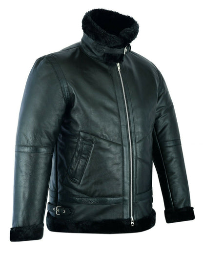 Men’s Shearling Leather Black B3 RAF Aviator Bomber Jacket