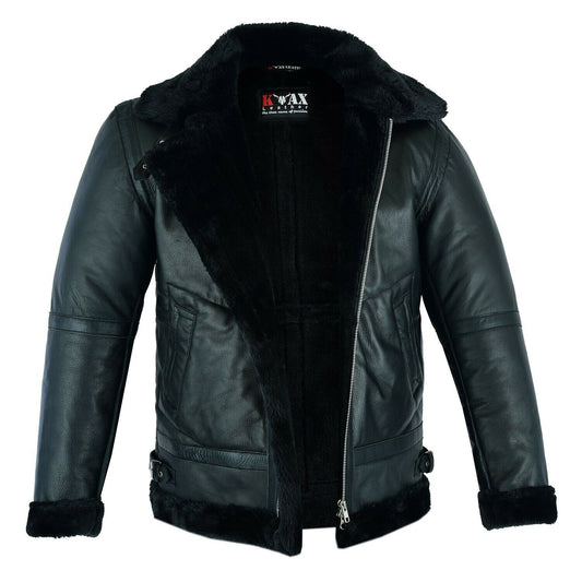 Men’s Shearling Leather Black B3 RAF Aviator Bomber Jacket