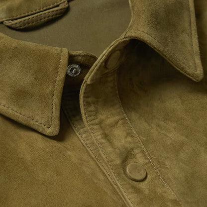 Men's Suede Green Full Sleeves Leather Shirt