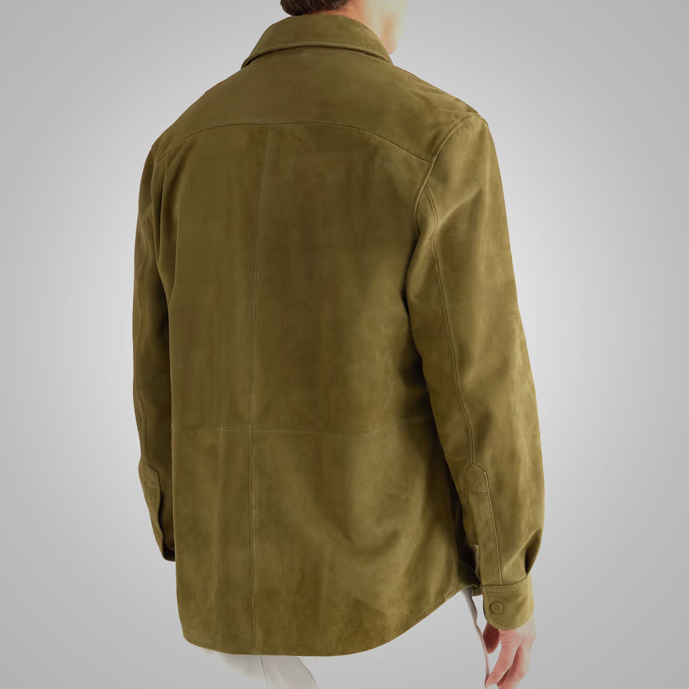 Men's Suede Green Full Sleeves Leather Shirt