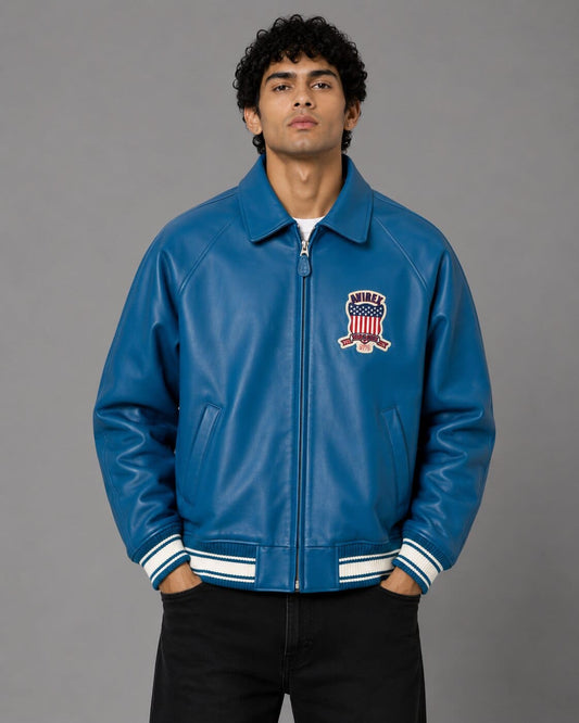 Men’s Teal Varsity Leather Bomber Avirex Jacket
