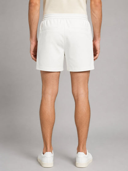 Men's White Leather Shorts - Comfortable Elastic Waist Design back view by avanzar leather