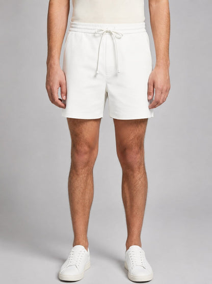 Men's White Leather Shorts - Comfortable Elastic Waist Design front view by avanzar leather