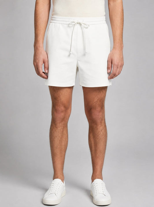 Men's White Leather Shorts - Comfortable Elastic Waist Design front view by avanzar leather