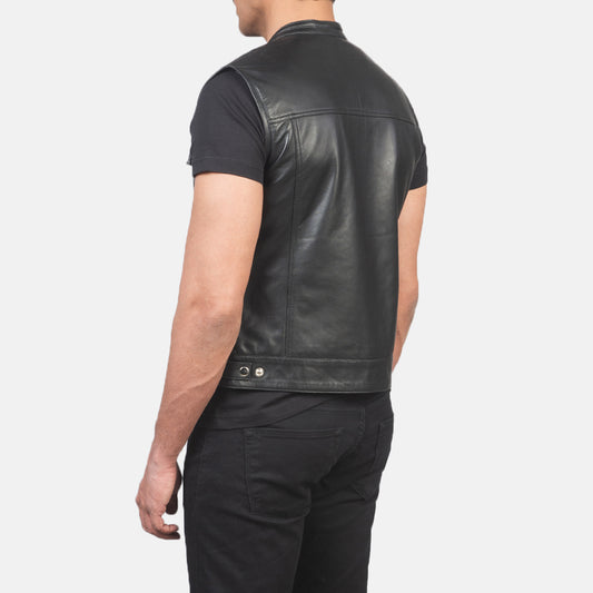 Atlas Moto Black Leather Vest Avanzar Leather