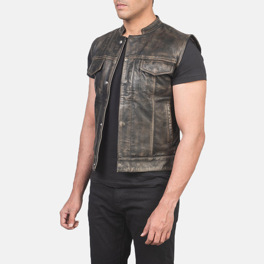 Atlas Moto Distressed Brown Leather Vest Avanzar Leather