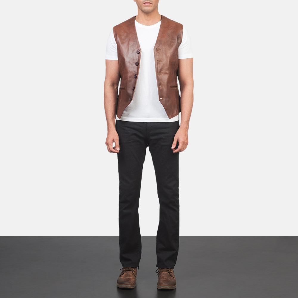 Auden Brown Leather Vest Avanzar Leather