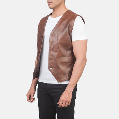 Auden Brown Leather Vest Avanzar Leather