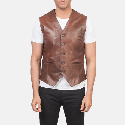 Auden Brown Leather Vest Avanzar Leather