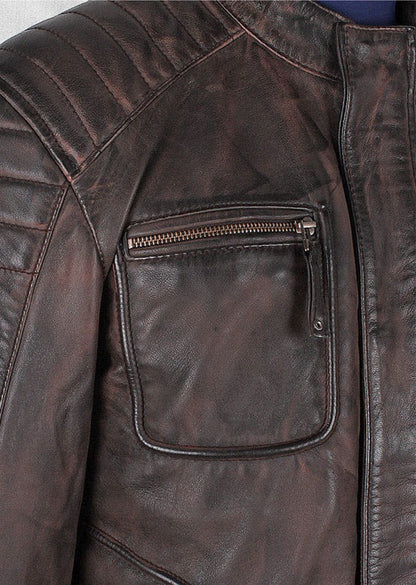 Men’s Benton Distressed Brown Moto Style Leather Jacket Rugged Biker Classic