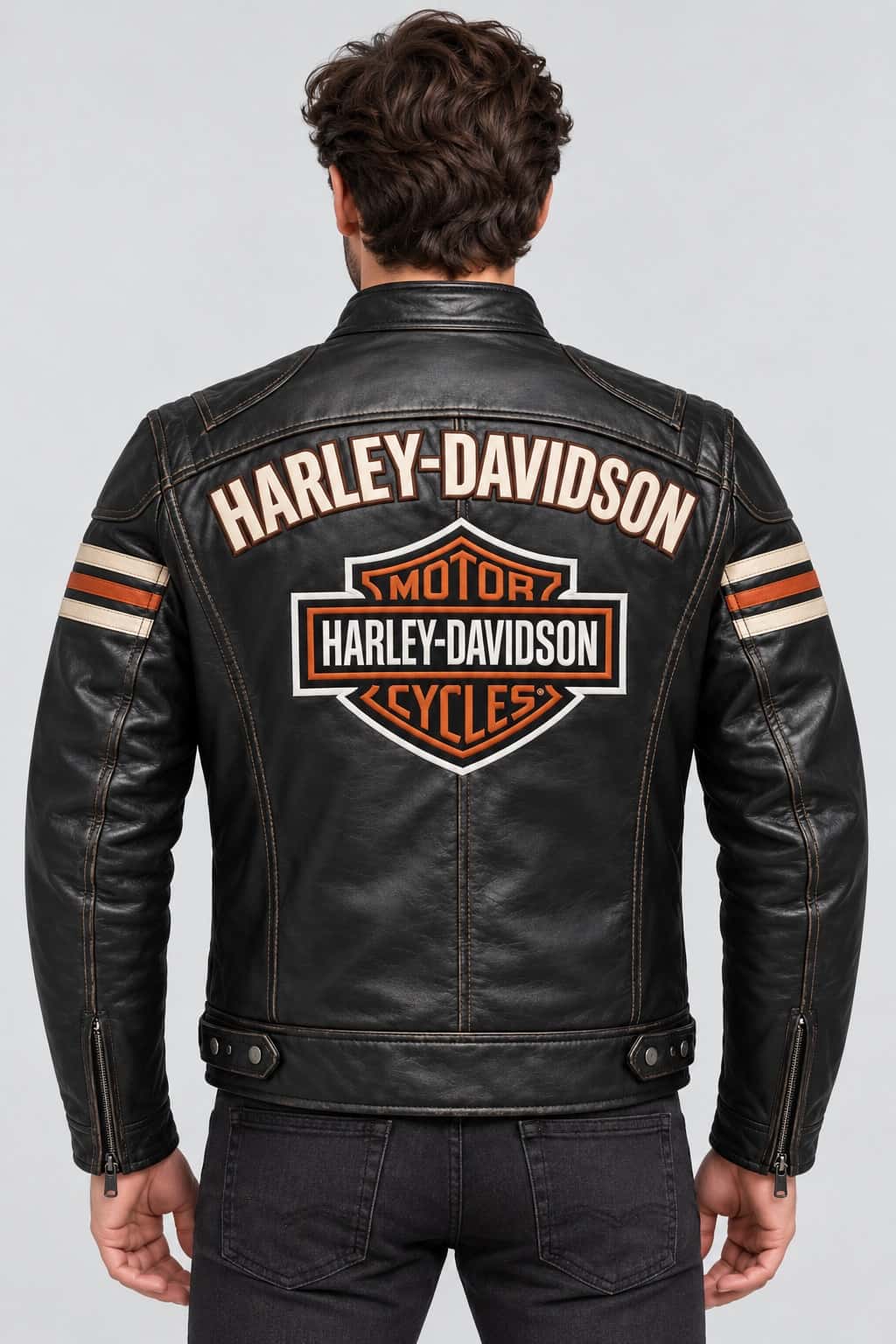 Men's Black Cowhide Racing Biker Jacket – Inspired by Harley-Davidson back view by avanzar leather